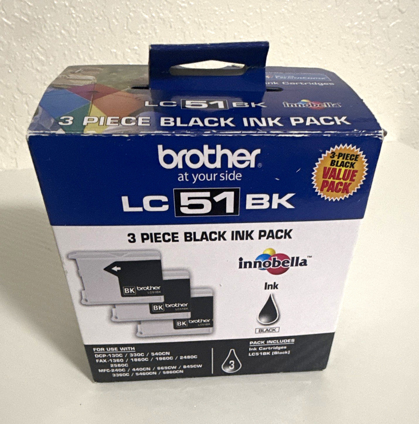 Brother Genuine LC51BK Inkjet Black Ink Cartridge 3-Pack For DCP-130C 135C