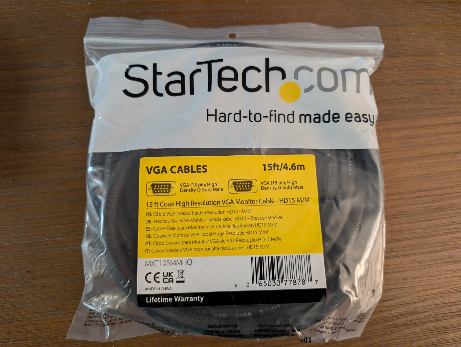 Startech 15' 15ft Coax High Resolution VGA Monitor Ext Cable MXT105MMHQ