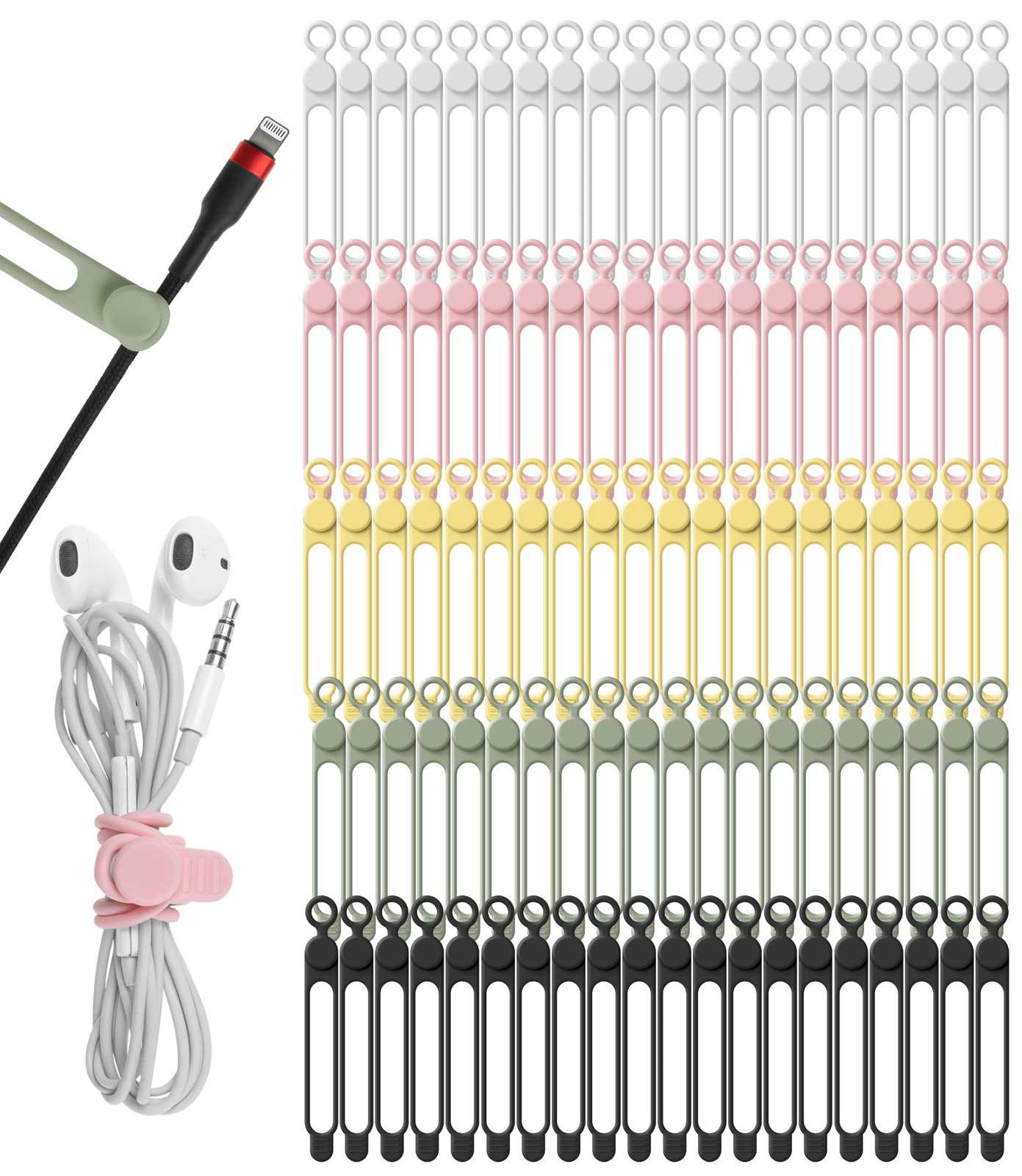 Nearockle 100Pcs Silicone Cable Ties Cord 4.2 Inch, 100pcs-multicolor