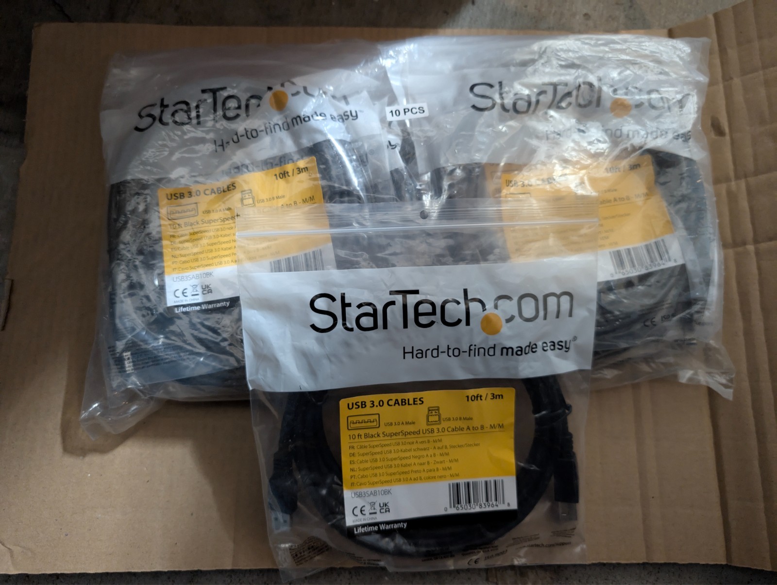 New Lot of 11 StarTech USB3SAB10BK 10 ft Black SuperSpeed USB 3.0 Cable A/ B M/M