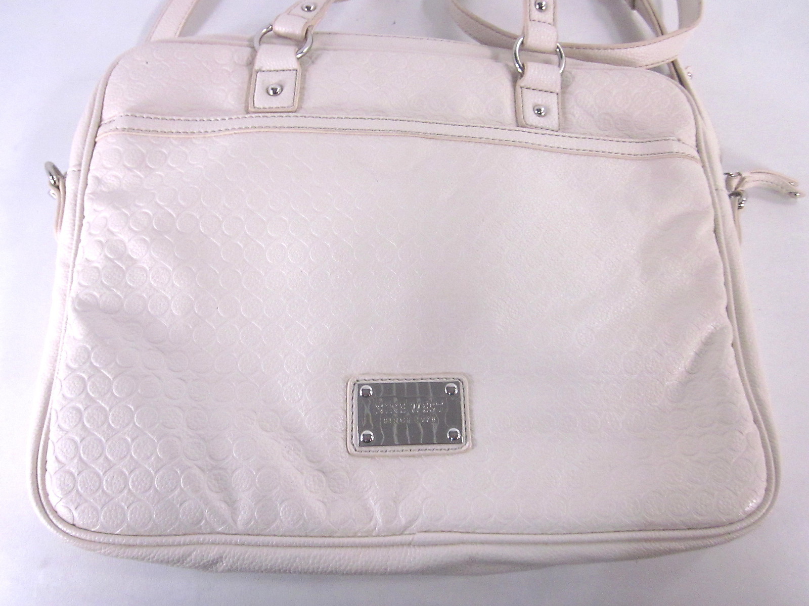 NINE WEST WOMEN'S EMBOSSED 9S FASHION 14" LAPTOP CROSS BODY BAG,IVORY,DISPLAY