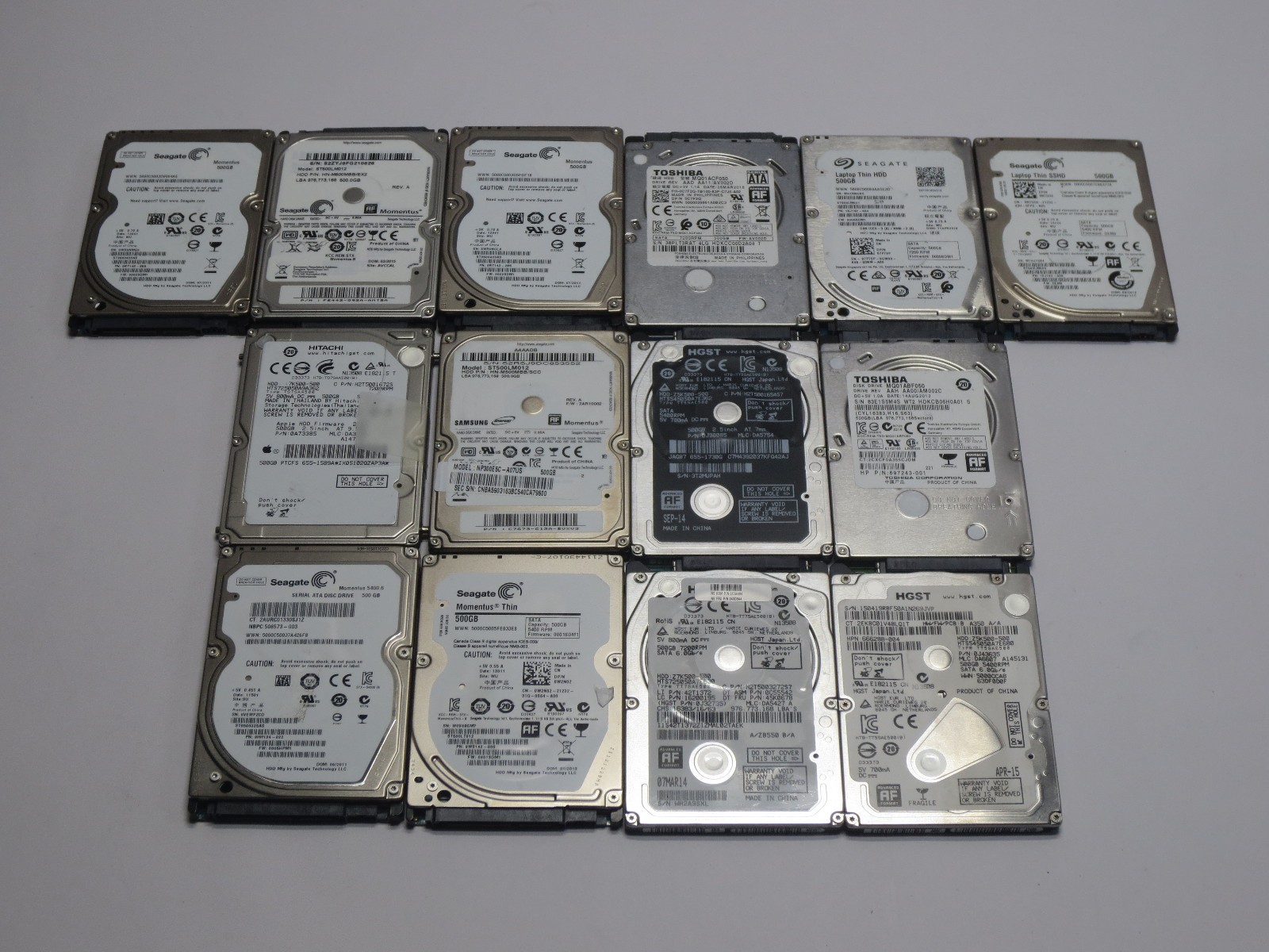 Lot of 14 500GB 2.5" Laptop PC MAC HDD SATA Hard Disk Drive Mixed Major Brands
