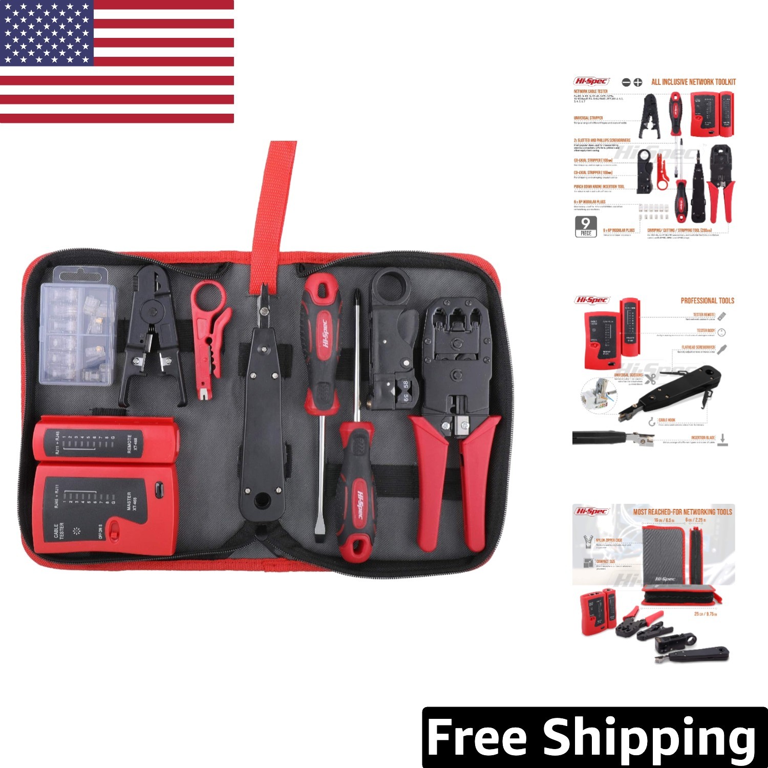 Versatile 9-Piece RJ45 & RJ11 Network Cable Tool Kit for Installation & Repairs