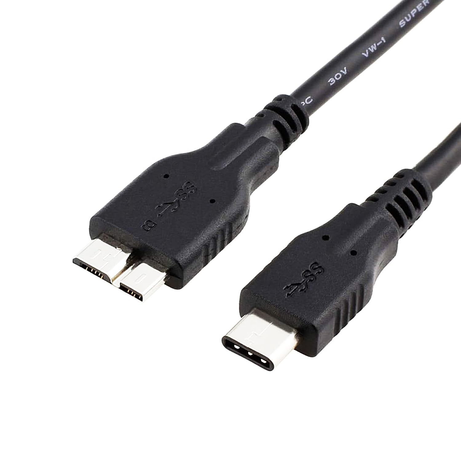 QCEs External Hard Drive Cable to USB C, 1.5FT Micro B C 1.5FT, Black 