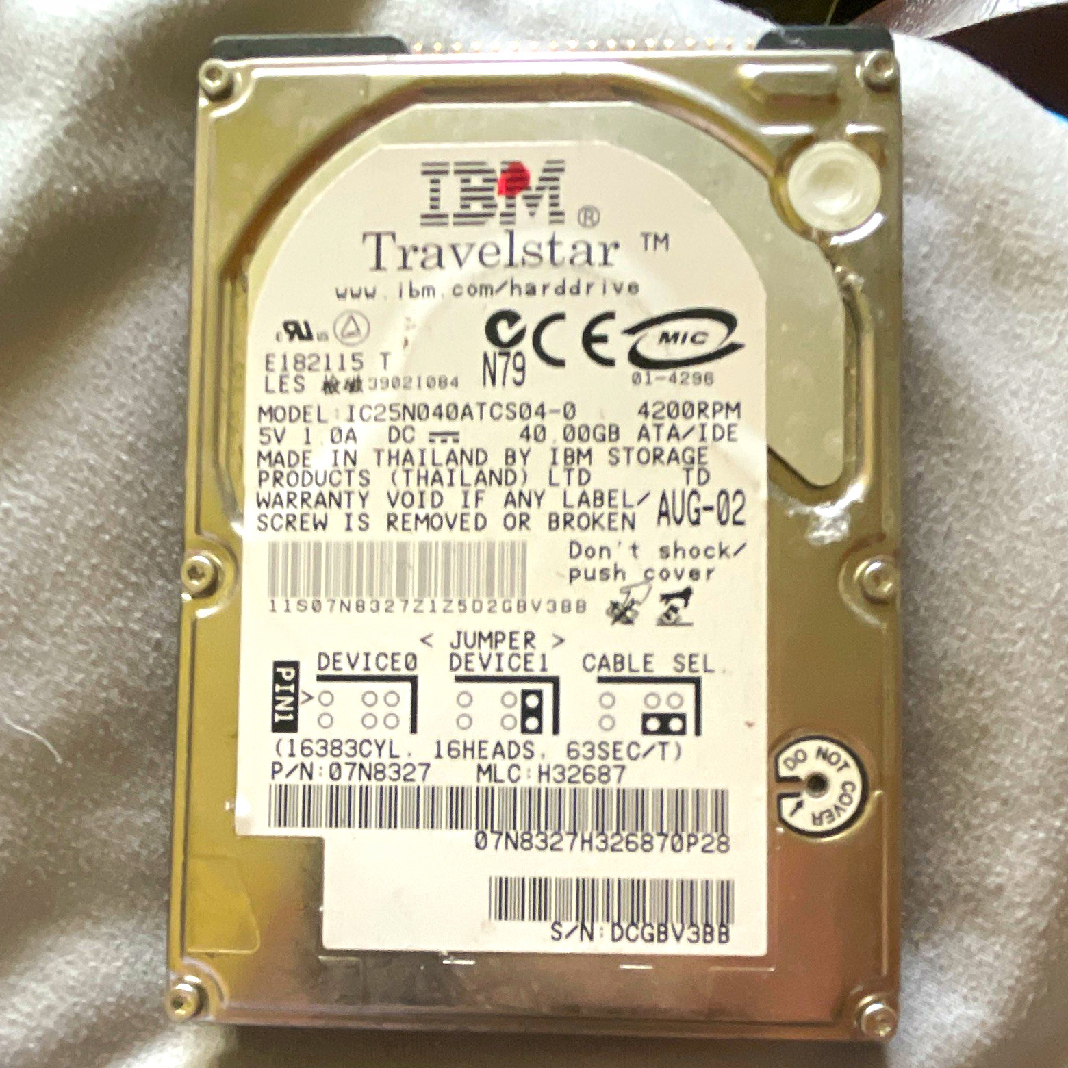 IBM Travelstar 40GB2.5" IDE 4200RPM2MB Laptop HDD IC25N040ATCS04-0 UNTESTED