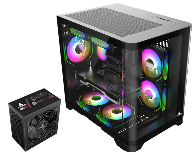Iceberg Gaming PC Case Crystal Wave M curved tempered Glass with PSU 500WX 80 pl