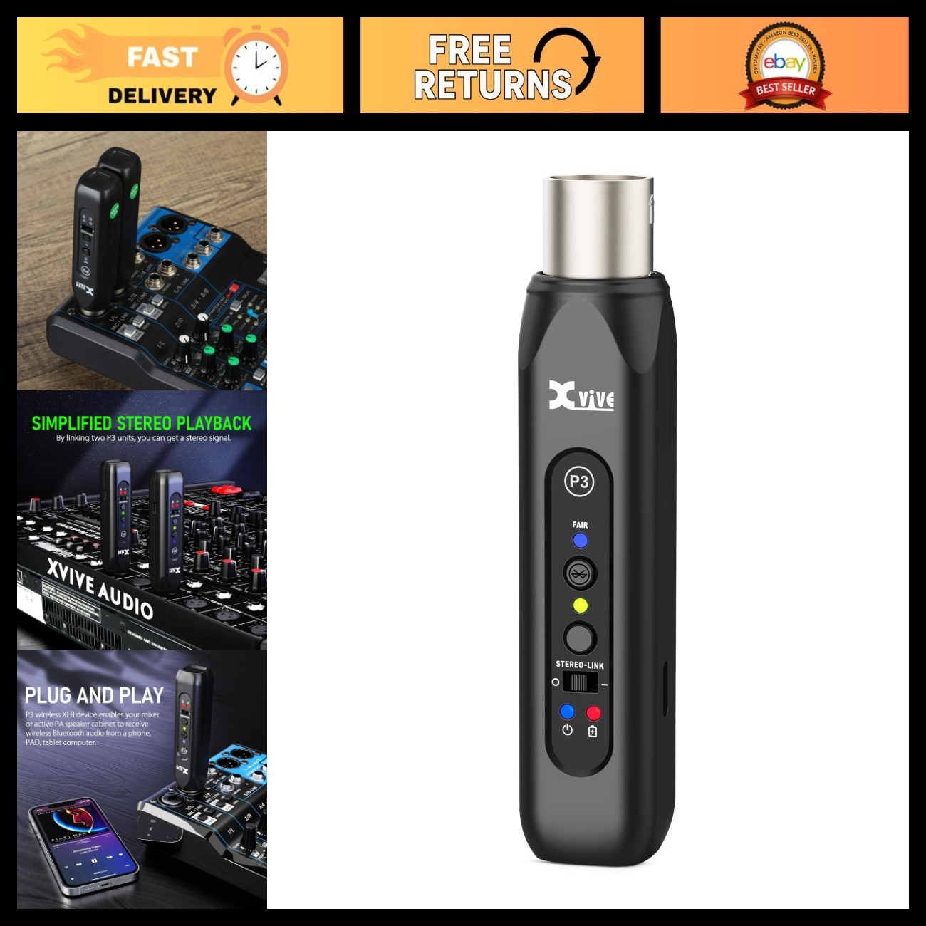 Wireless XLR Bluetooth Receiver, Professional Audio Adapter, Low Latency, Compac