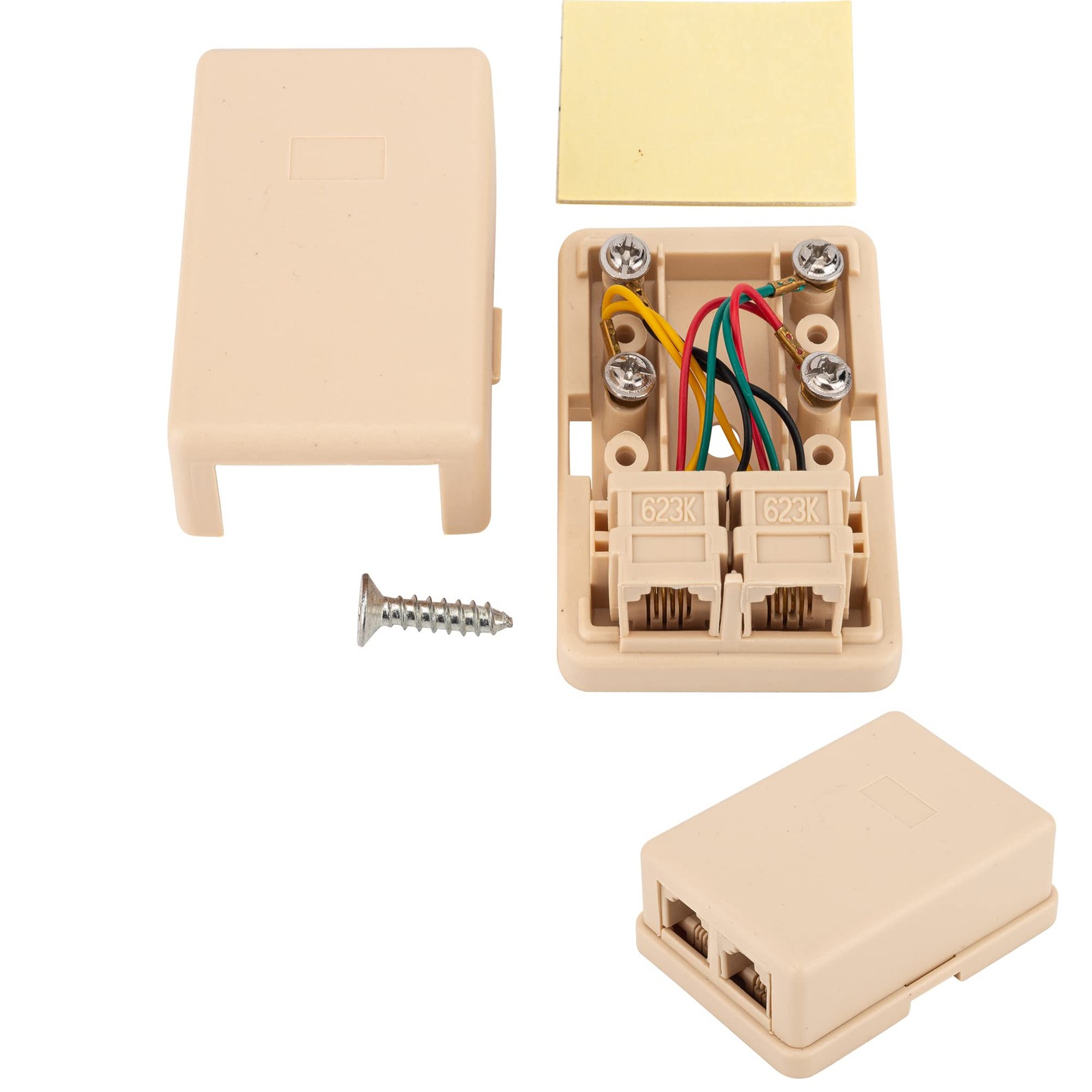 2 PCS Phone Jack Surface Mount Dual Port Telephone Box 2 RJ11 6P4C Female