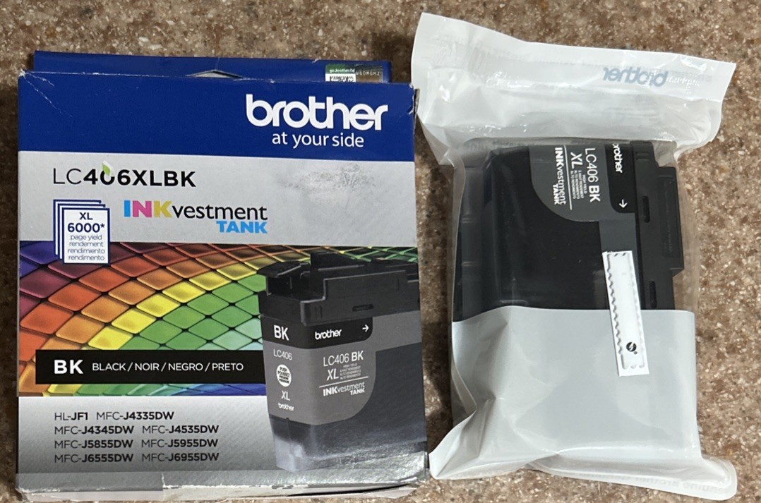 Sealed in OB-Brother LC406XLBK Black High-Yield Ink Cartridge Exp. 11/2027