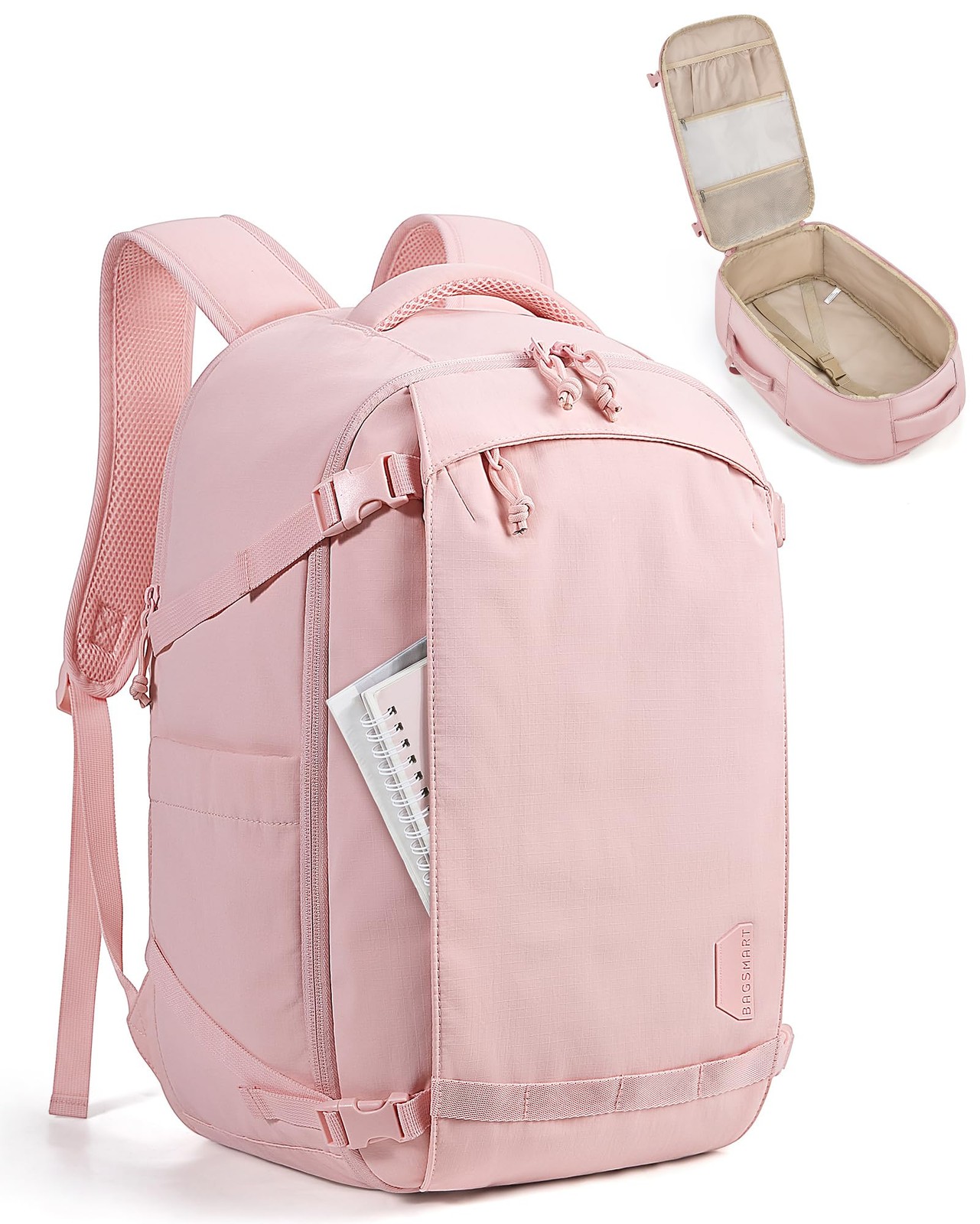 BAGSMART Travel Backpack for Women, 15.6 Inch Carry On Inch, Baby Pink