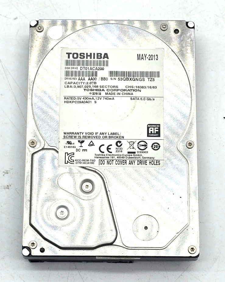 Toshiba 2TB 3.5 SATA 6.0Gb/s 7200RPM HDD DT01ACA200 HDKPC09A0A01 S Tested