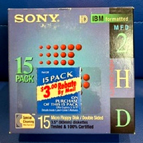 NEW Sony 2HD 3.5" IBM Formatted Micro Floppy Disks Double Sided 15-Pack Set