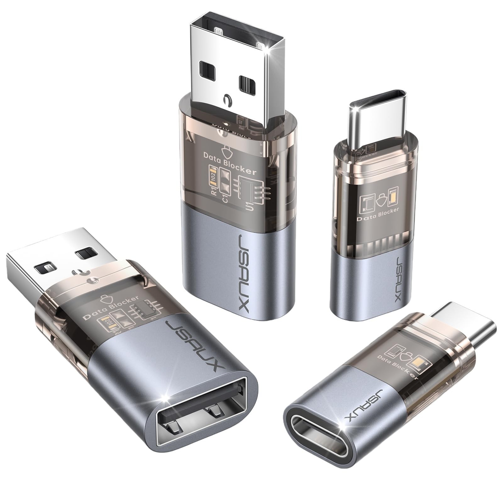 JSAUX USB Data Blocker & C (4-Pack), 4 Pack, Grey