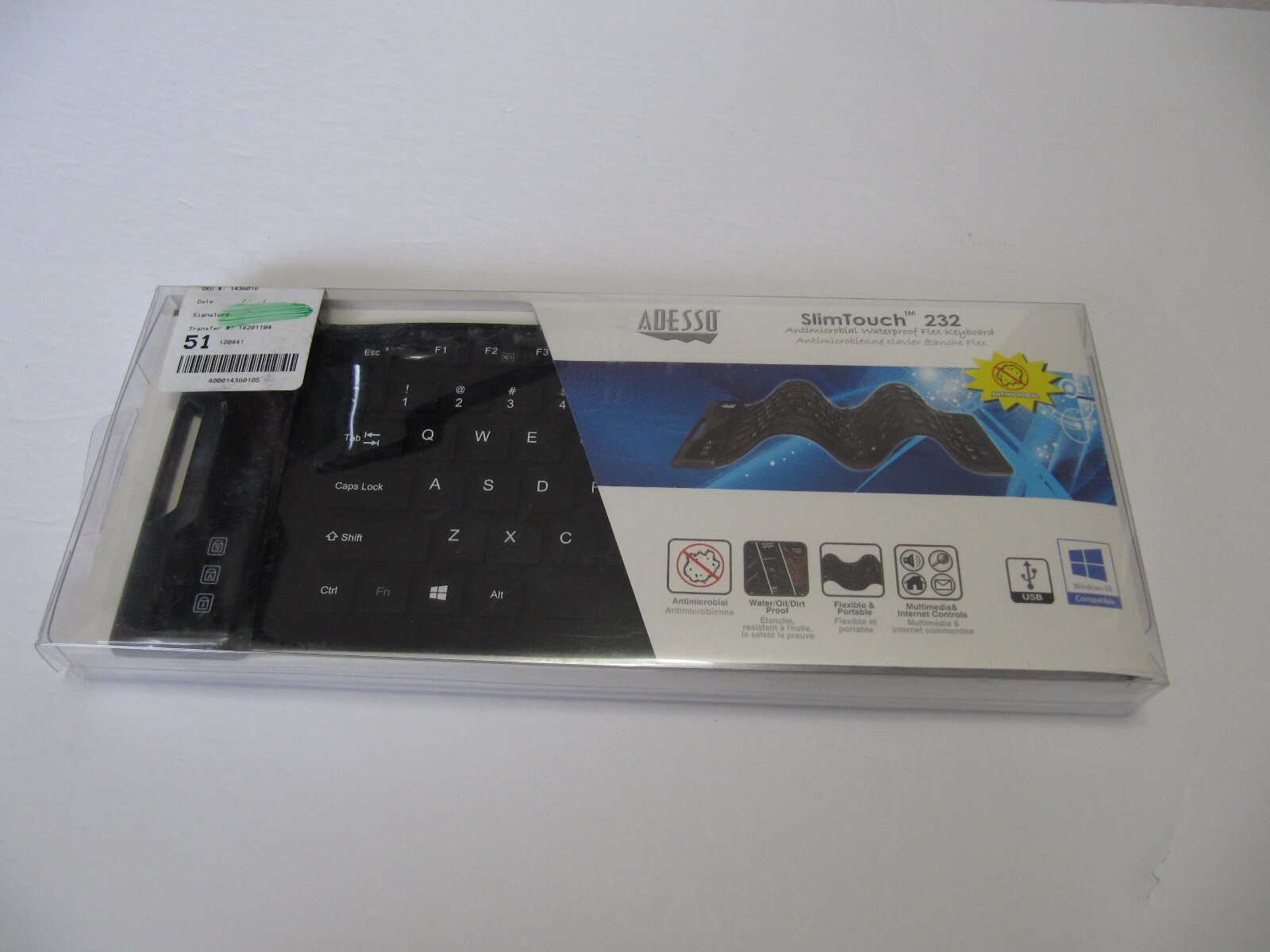 NEW Adesso SlimTouch 232 Antimicrobial Waterproof Flex Keyboard USB