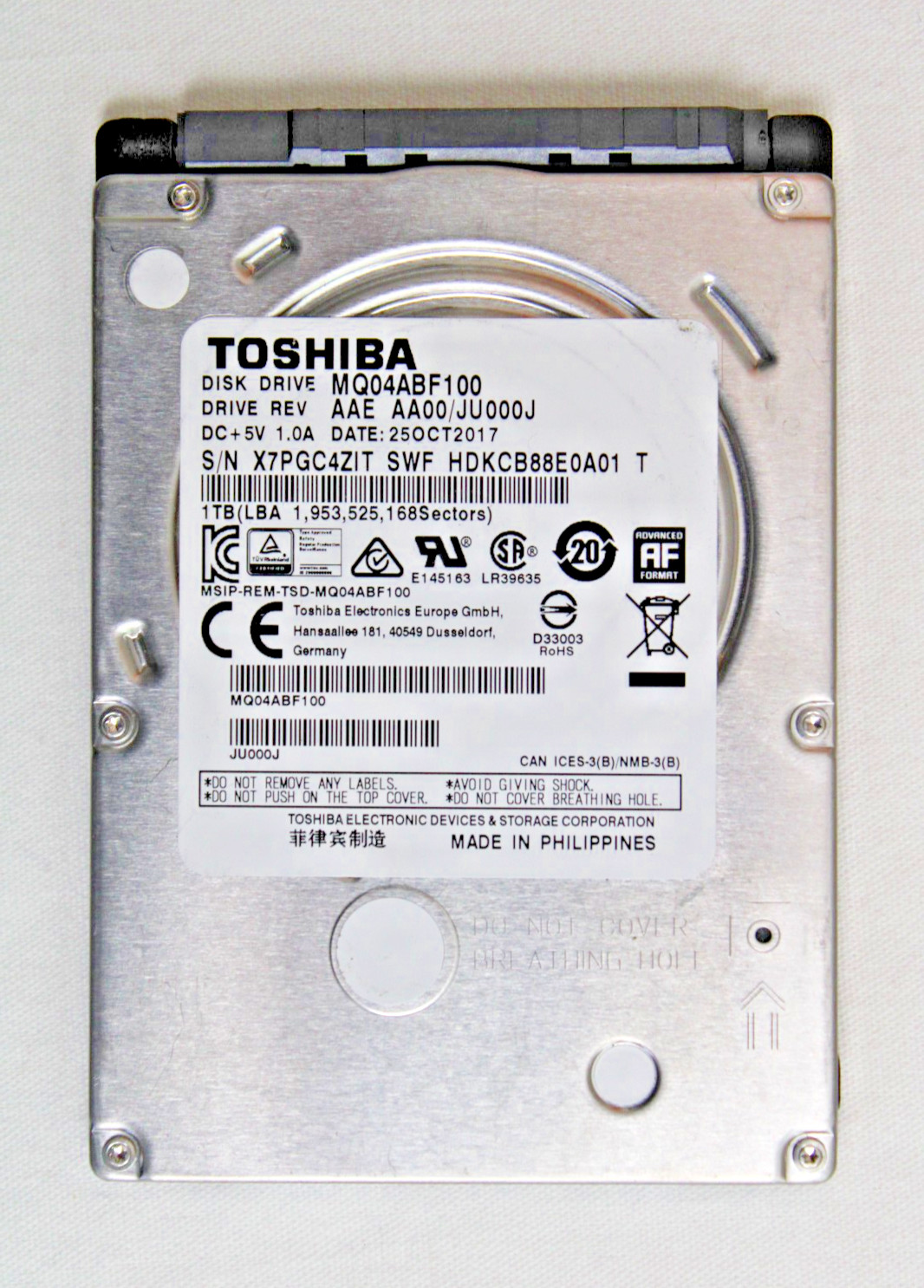 Toshiba 1TB MQ04ABF100 2.5in SATA Internal Laptop HDD 5400RPM 128MB