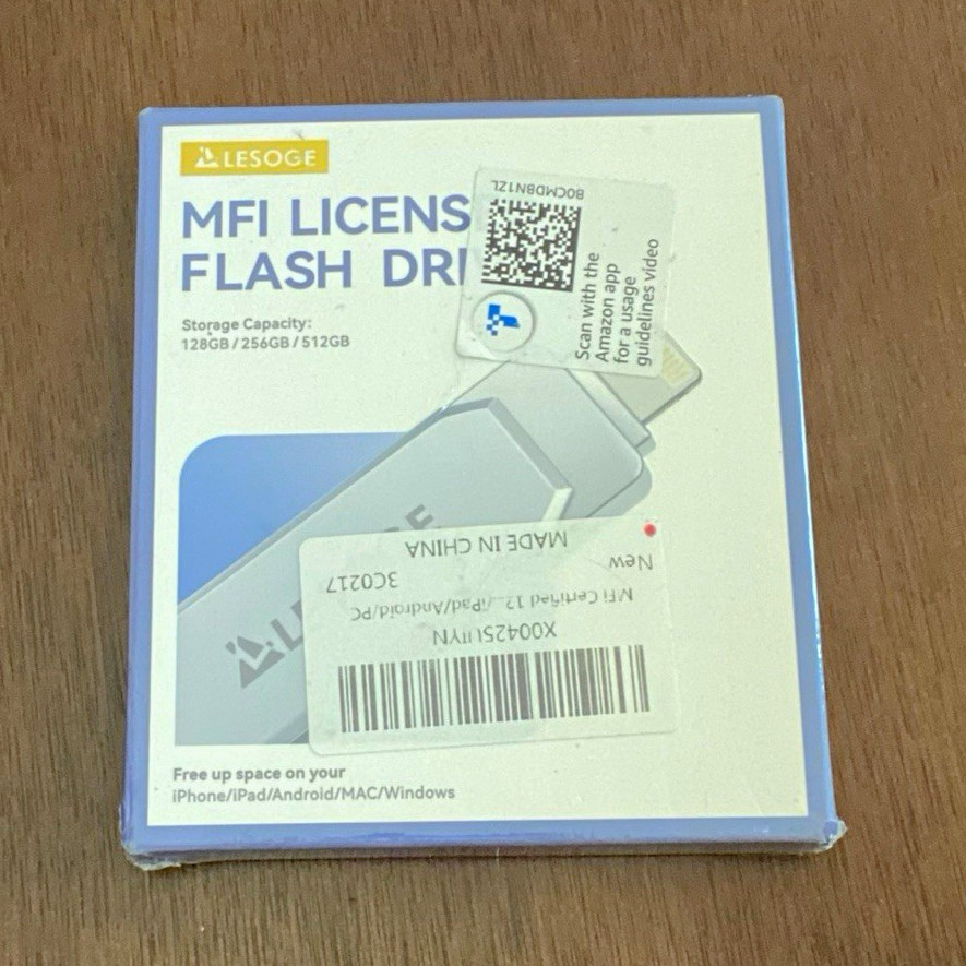 LESOGE MFi USB Flash Drive 128/256/512GB USB-C & Lightning OTG Silver