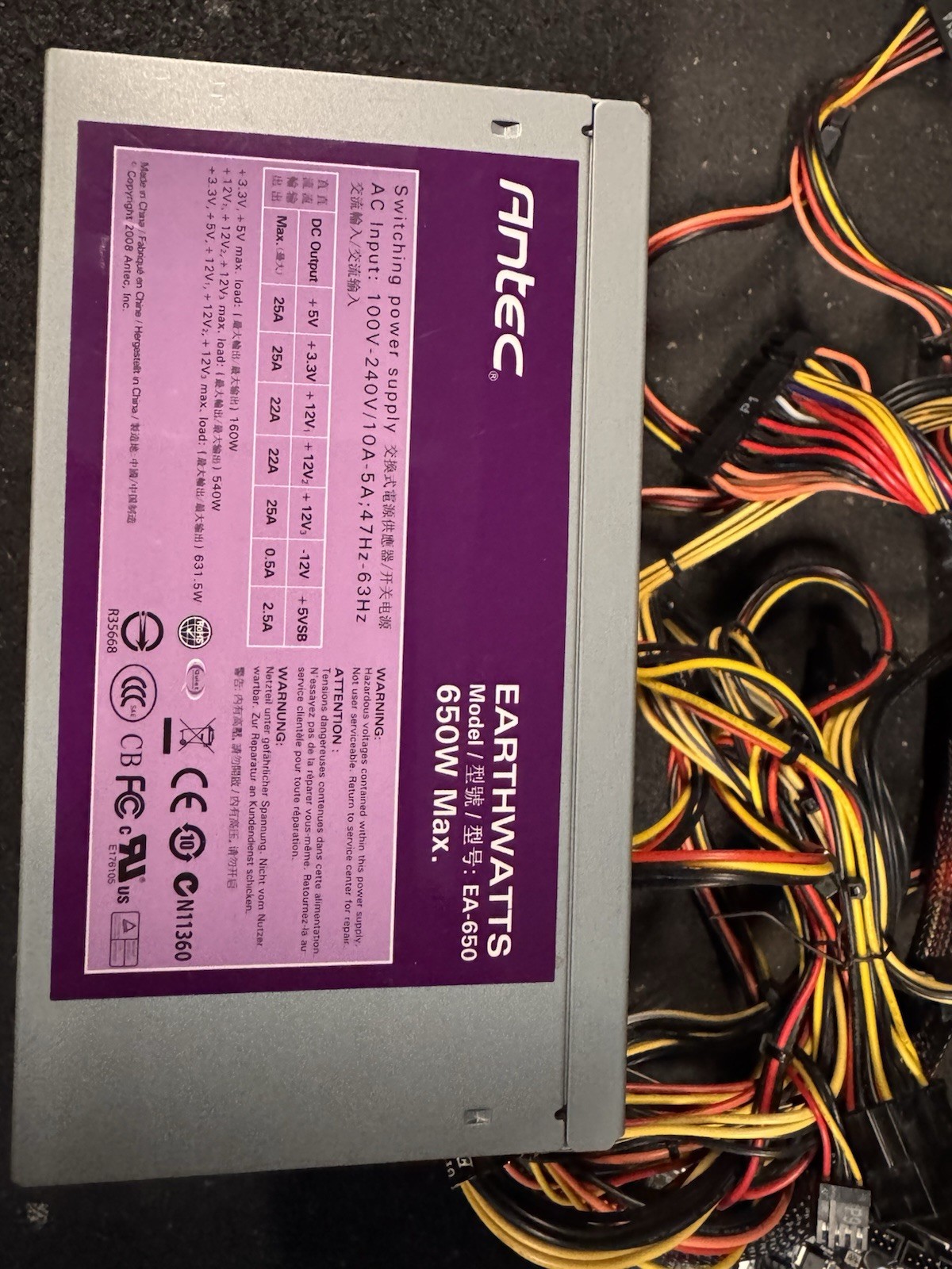 Antec EarthWatts EA-650 650W ATX PSU Non-Modular 1 Fan 24-Pin 6-Pin PCIe