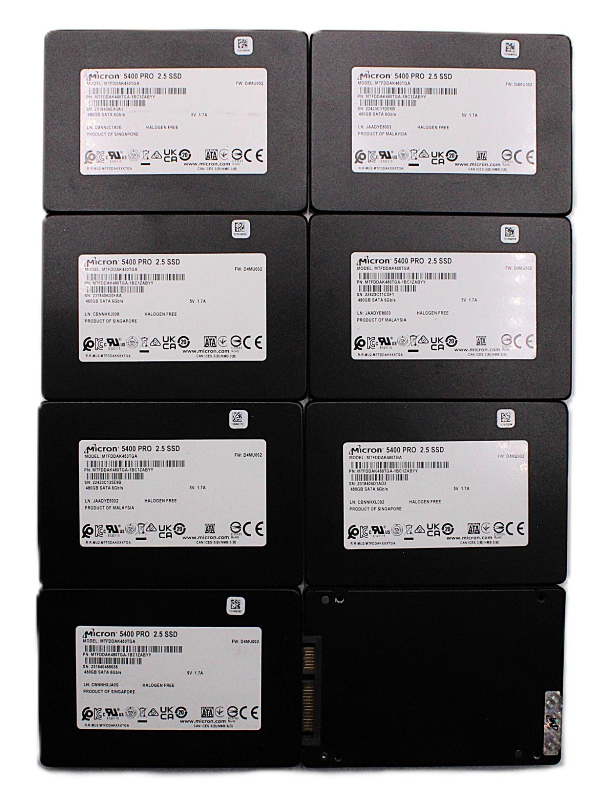 (LOT OF 8) MICRON 5400 PRO SSD 480GB SATA MTFDDAK480TGA 100% HEALTH 21,000 HOURS