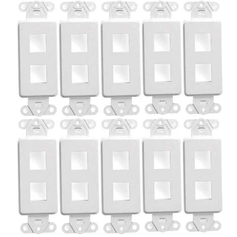 White 2-Port Keystone Jack Wall Plate Insert HDMI RJ45 Cat 6, Ethernet (10 Pack)