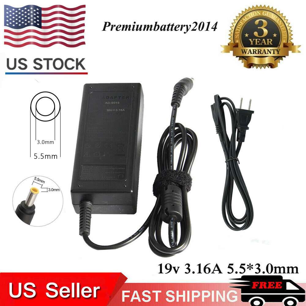 Replace 60W 19V 3.16A AC Adapter Charger for Samsung 6019 AP04214-UV 5.5*3.0mm