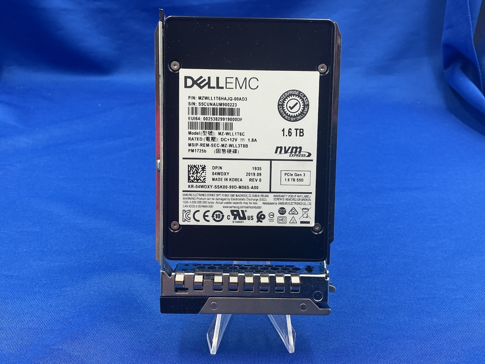 4WDXY DELL SAMSUNG PM1725B 1.6TB NVME PCIe U.2 2.5'' Enterprise SSD MZ-WLL1T6C