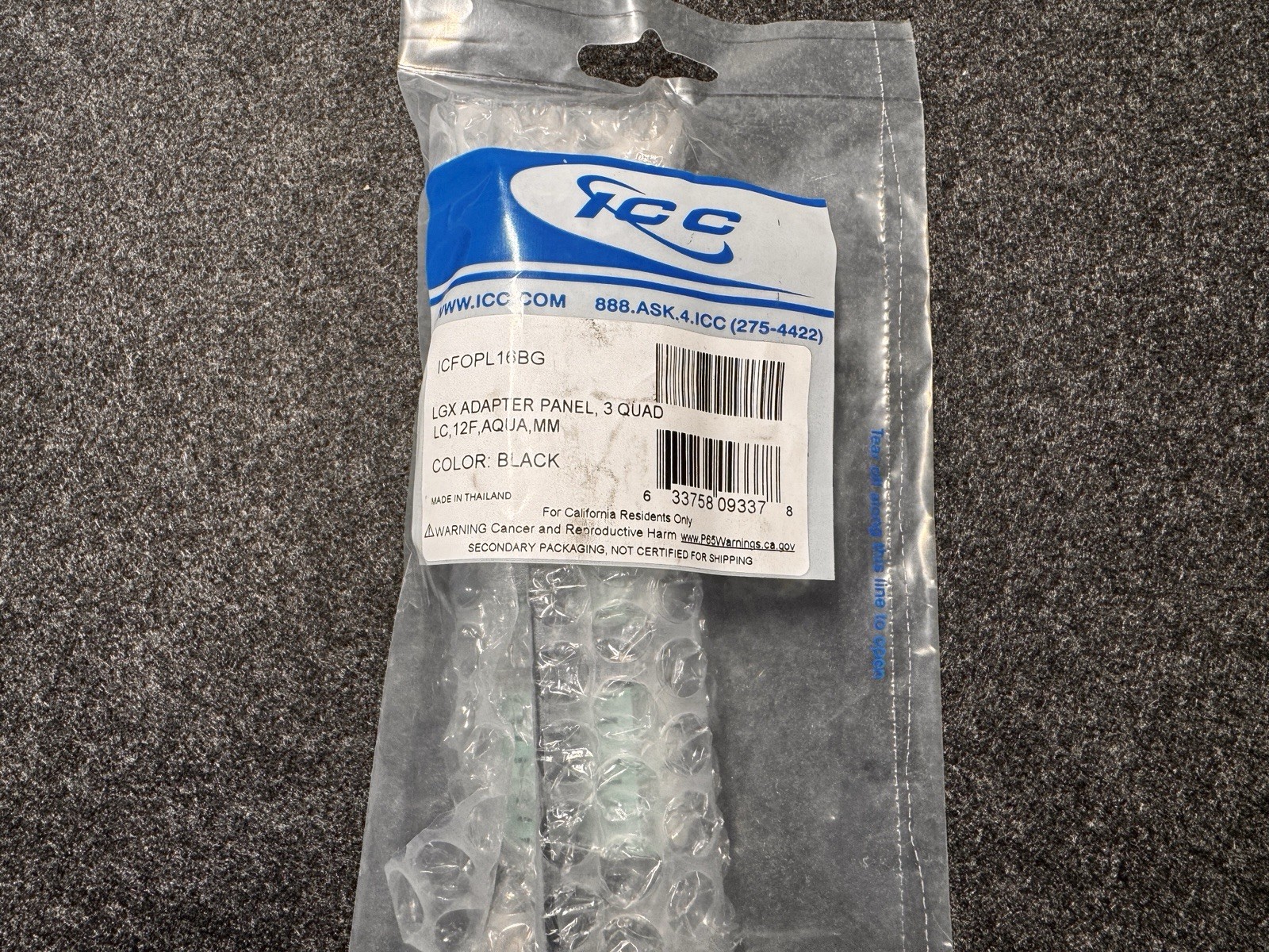ICC LC-LC Fiber Optic LGX Adapter Panel ICFOPL16BG UPC 633758093378 - Install...