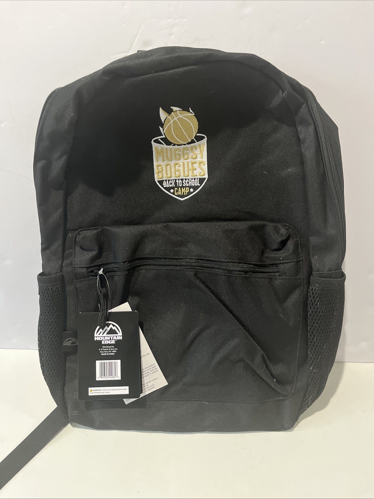 Mountain Edge Black Muggsy Bogues Back To School Backpack Book Bag 17x12x5.5 NWT