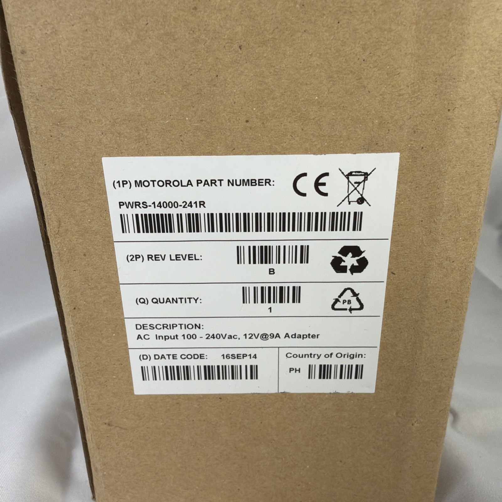 Motorola PWRS-14000-241R AC Power Adapter 12V 9A, 6 pin, Zebra Technologies