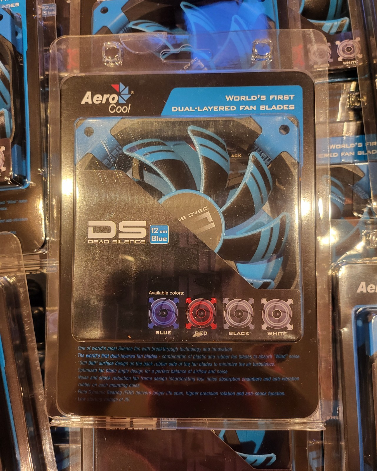 Aerocool Dead Silence DS-120-BL 120mm Case Fan - Blue Dual-Layer Blades NIB NOS