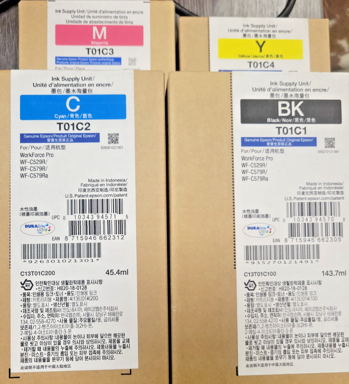 Genuine OEM Epson T01C1 T01C2 T01C3 T01C4 KCMY Ink Set For WF-C529R C579R C579Ra
