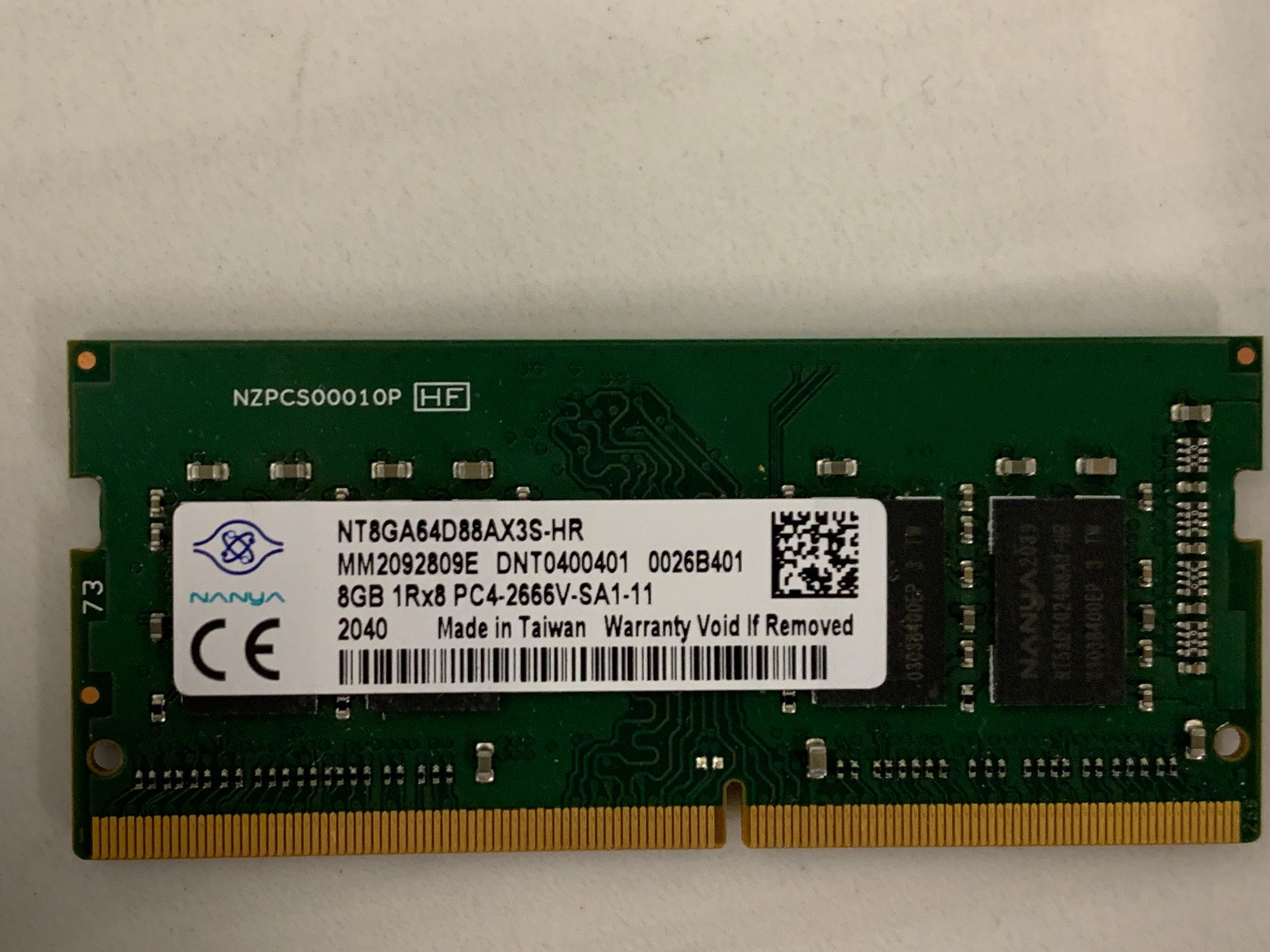 Nanya 8GB DDR4 2666MHz SODIMM Laptop RAM Memory NT8GA64D88AX3S-HR PC4-2666V