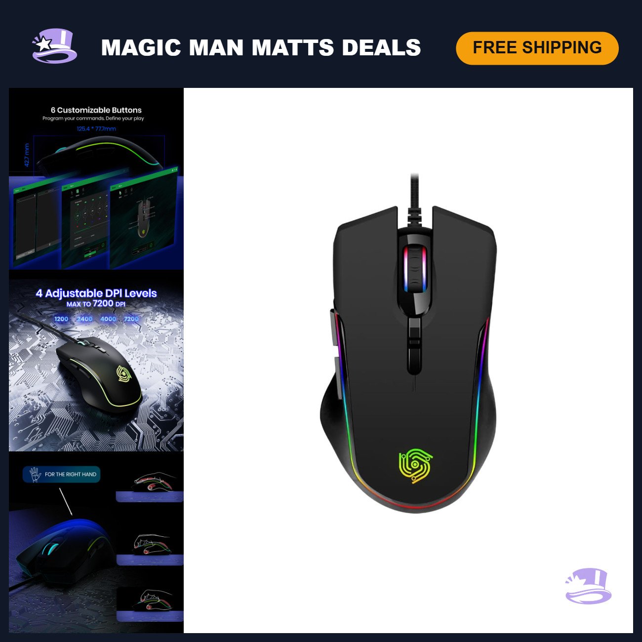 High-Precision Wired Gaming Mouse - 6 Programmable Buttons, Ergonomic Design