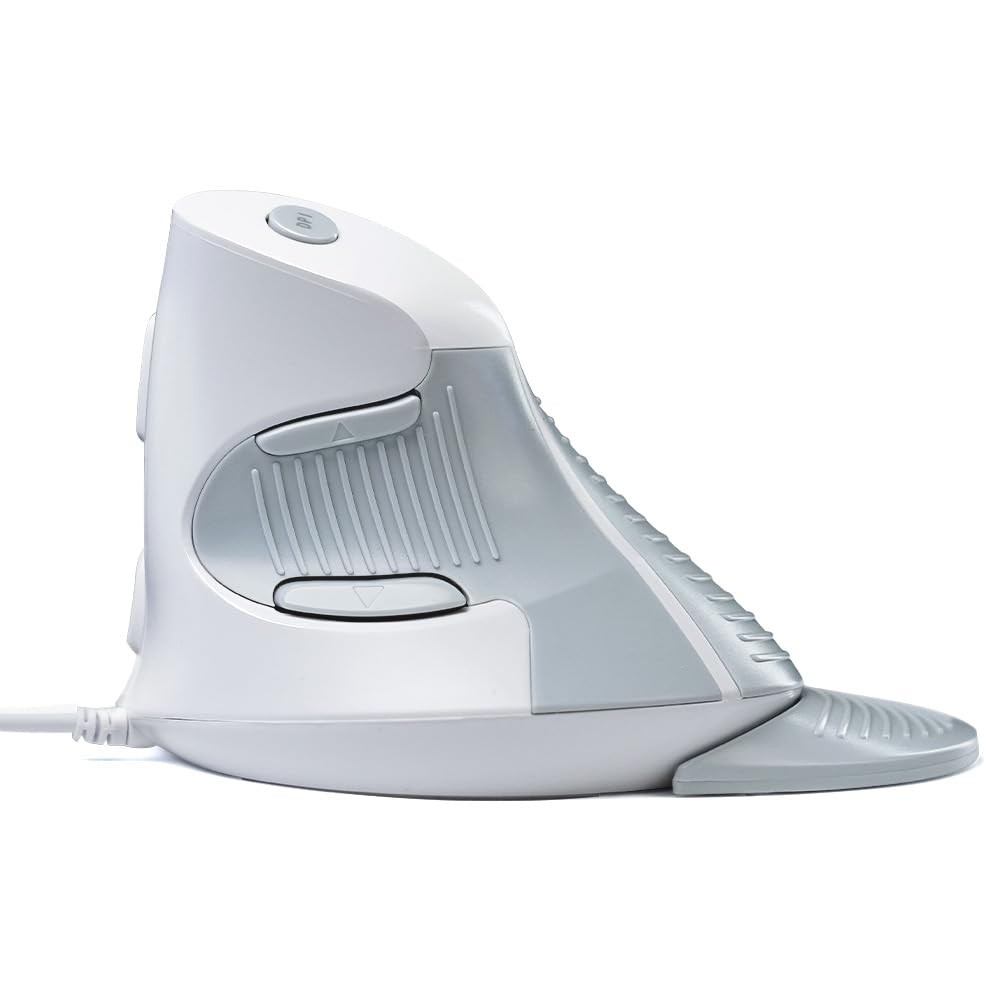 Ergonomic Vertical Wired Mouse Removable for Medium Hands White & Light Gray