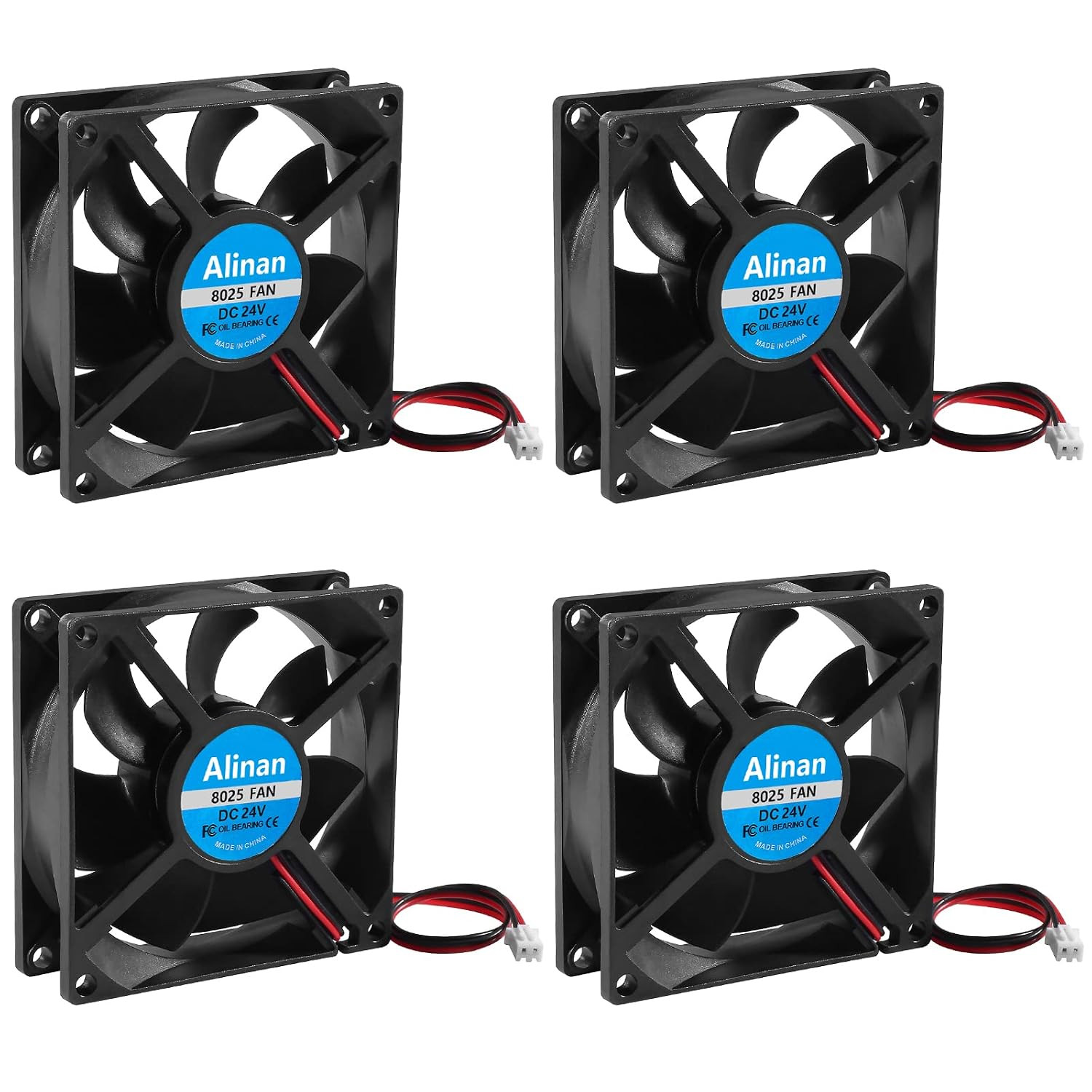 4Pcs 8025 24V Fan 80X80X25Mm 2-Pin Sleeve Bearing Brushless DC Cooling