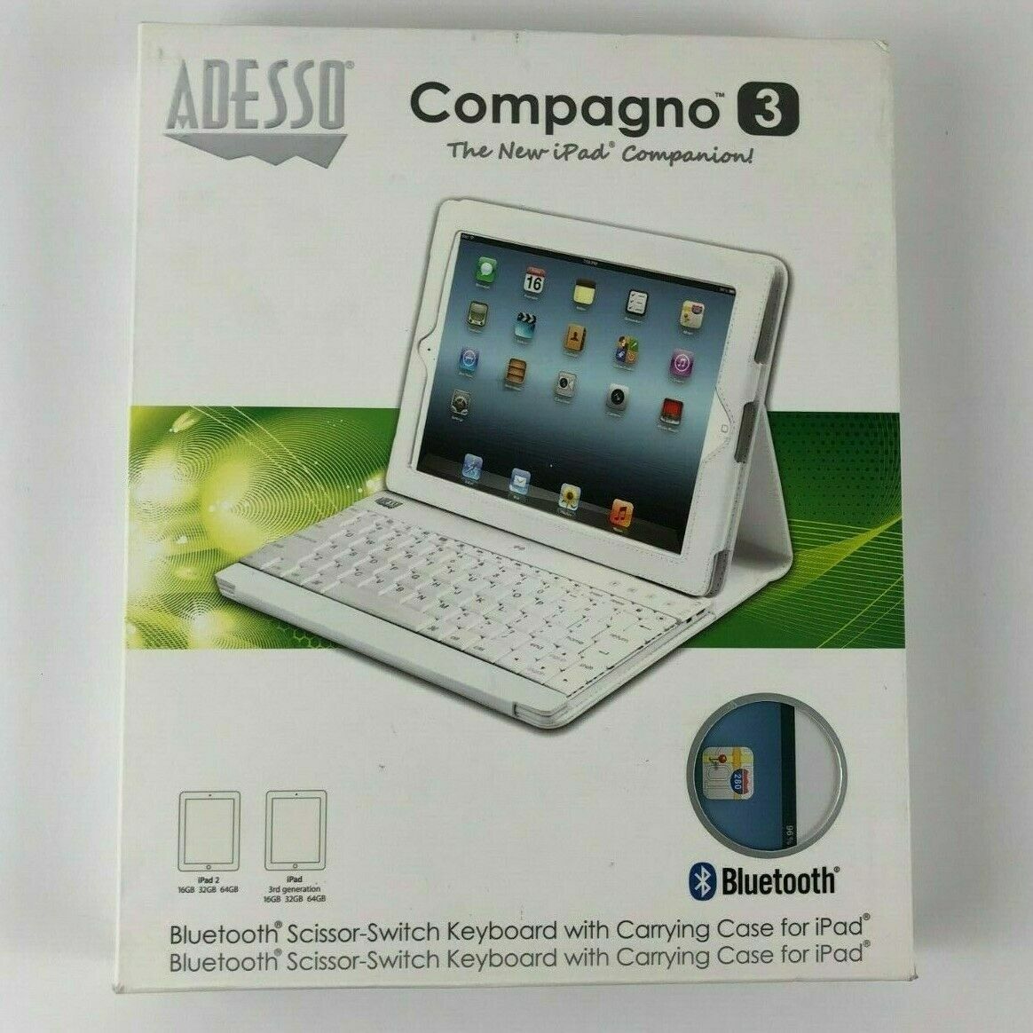 Adesso Compagno 3 Bluetooth Scissor-Switch Keyboard with Carrying Case for iPad