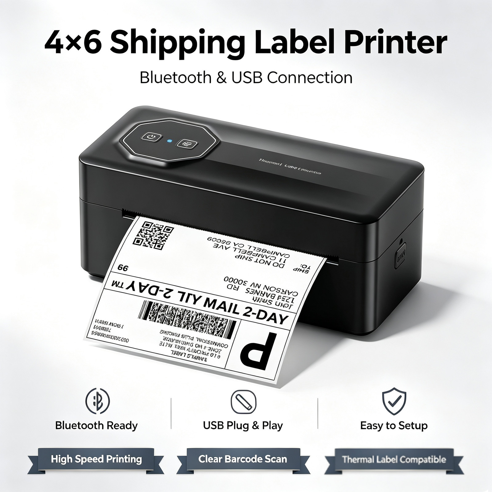 Phomemo 4x6 Bluetooth Thermal Label Printer+30 Address Shipping Label for USPS