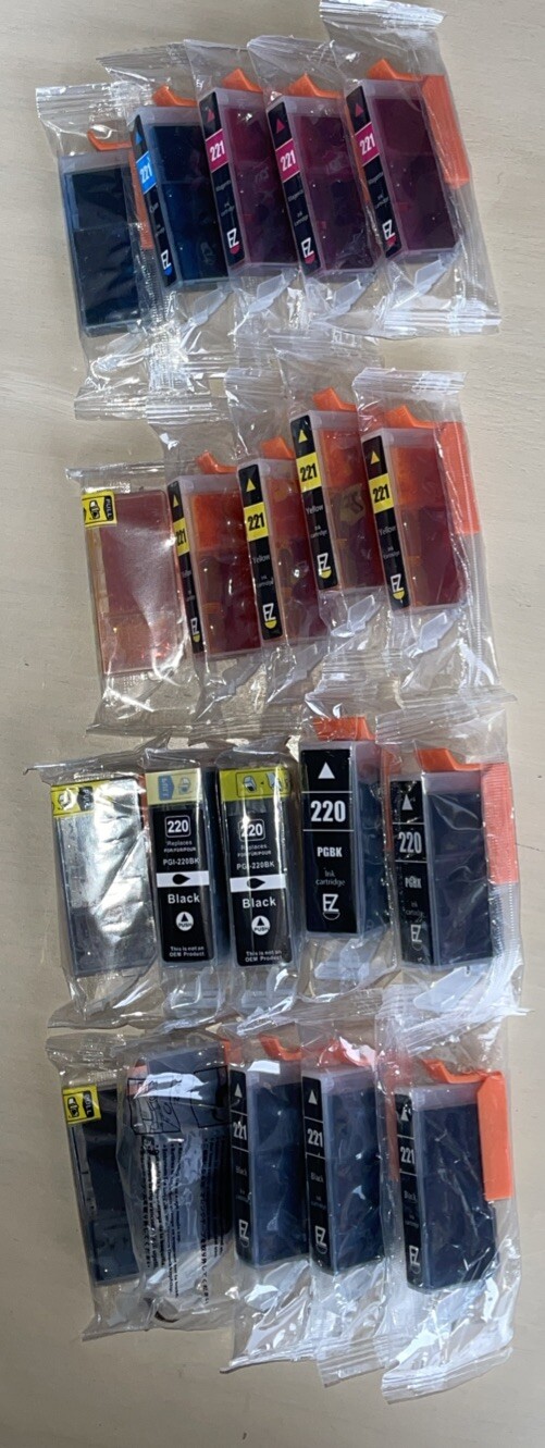 EZ Ink Cartridges Lot Of  20 New Sealed 220 221 Yellow Black Cyan Magenta PGBK