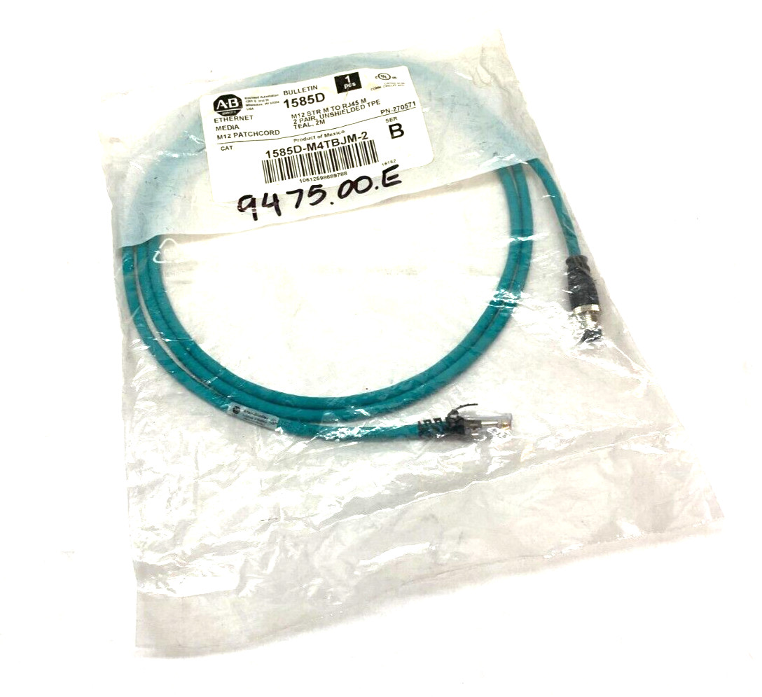 Allen Bradley 1585D-M4TBJM-2 Ser B Ethernet Media Patchcord M12 Straight to RJ45