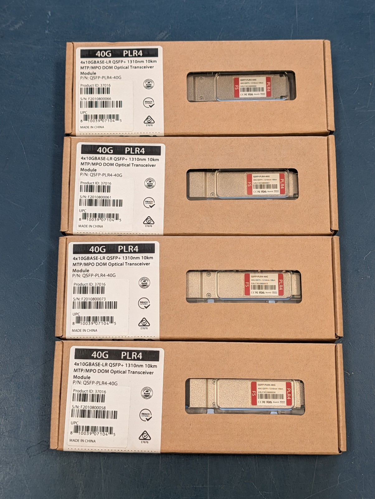 FS QSFP-PLR4-40G 40GBASE-PLR4 QSFP+ 1310nm 10km MTP/MPO Transceiver New Lot of 4