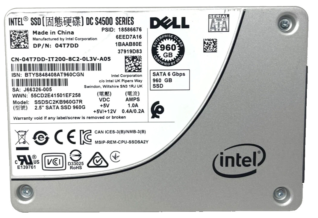 04T7DD 4T7DD DELL INTEL DC S4500 960GB SATA 6G 2.5'' SSD SSDSC2KB960G7R