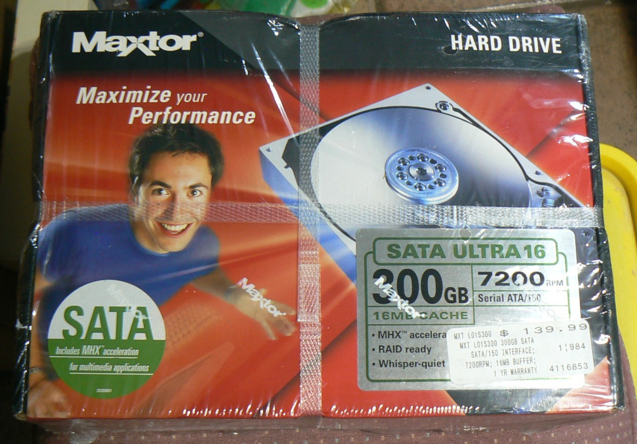 Maxtor SATA Ultra16 300GB 7200RPM 3.5" Hard Drive 16MB Buffer - NOS 2004 SEALED