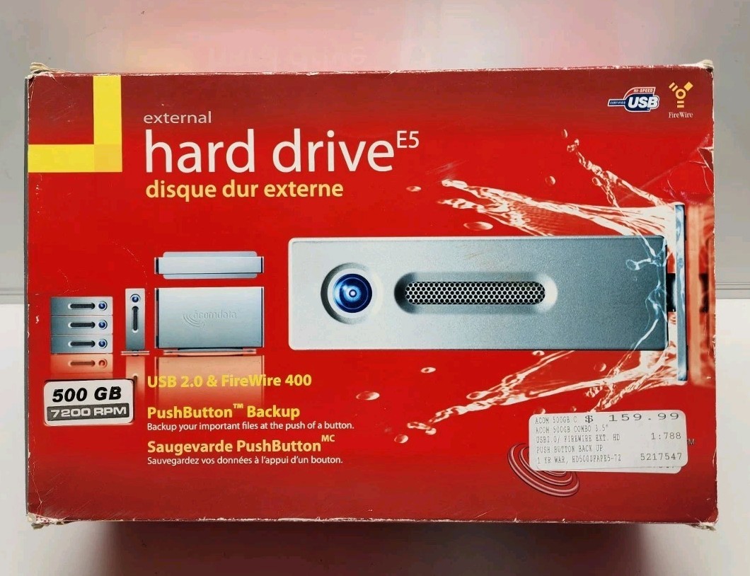 ACOM Data External Firewire & USB 500GB Hard Drive 7200 RPM Used