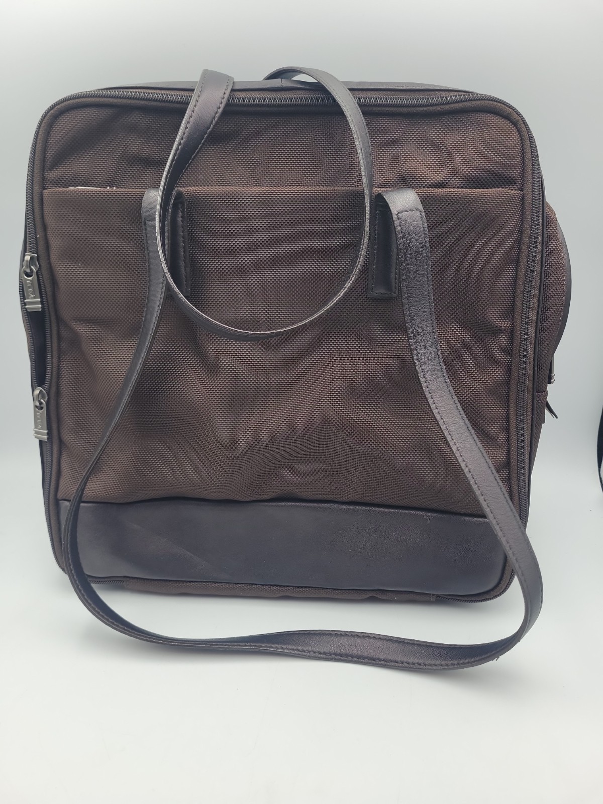 Tumi VTG Brown Ballistic Nylon Leather Trim Shoulder Bag Briefcase Carryon Bag