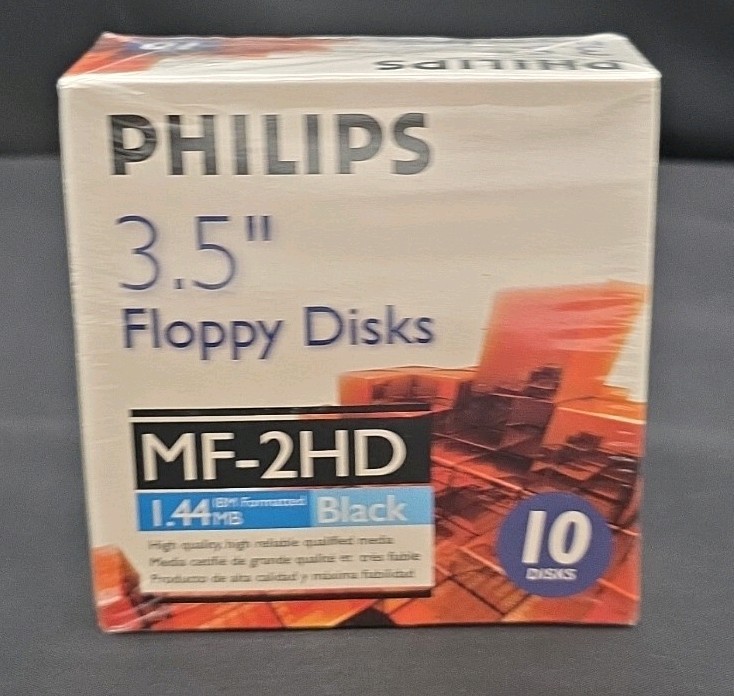 Philips 3.5" Floppy Disks Diskettes 10 Pack IBM Formatted 1.44MB 2HD New Sealed