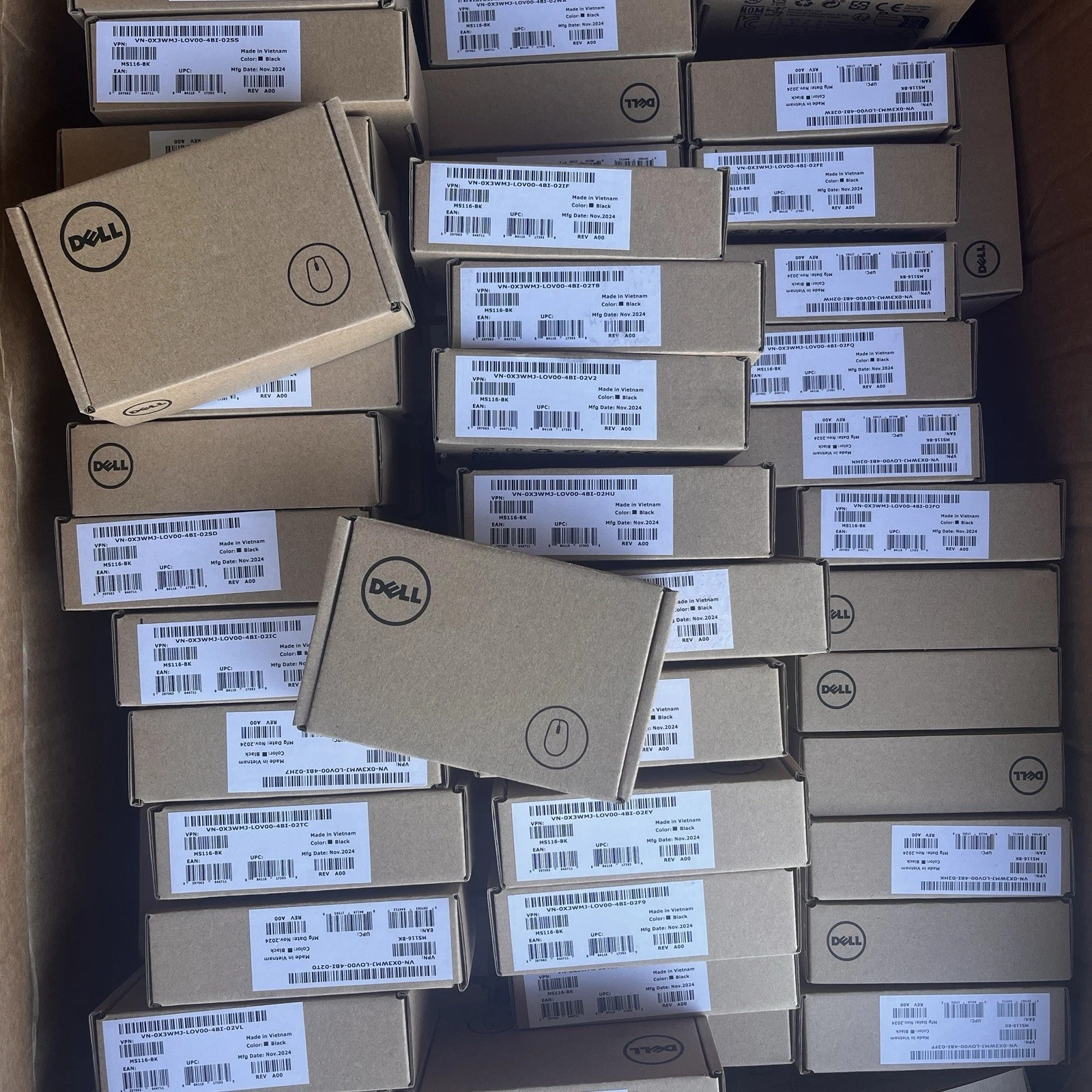 PACK OF 9 Dell MS116-BK USB Wired Optical Mouse Black Scroll Wheel MS116 NEW