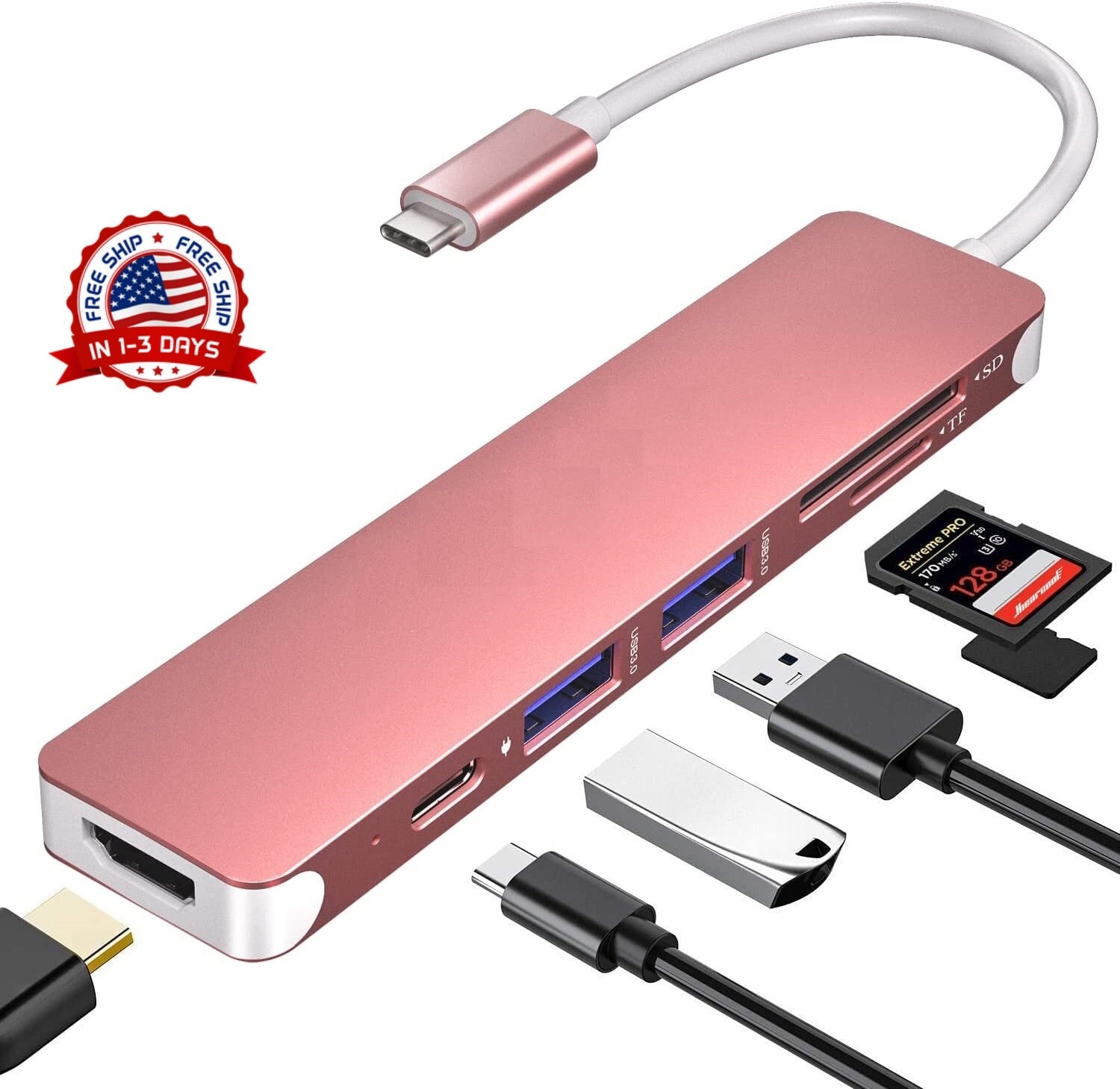 Adaptador 7 en 1 multipuerto USB tipo C Hub a USB 3.0 4K HDMI para MacBook Dell 