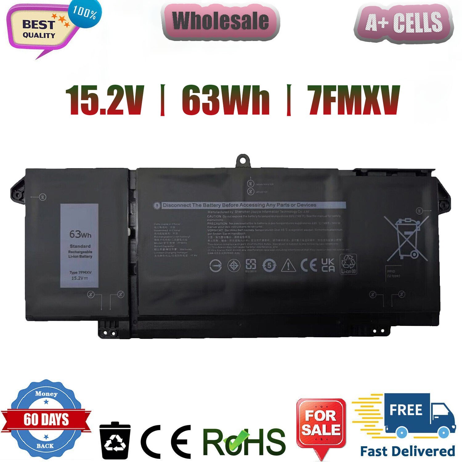 10PCS 7FMXV TN2GY Laptop Battery For Dell Latitude 5320 7320 7420 7520 4M1JN NEW