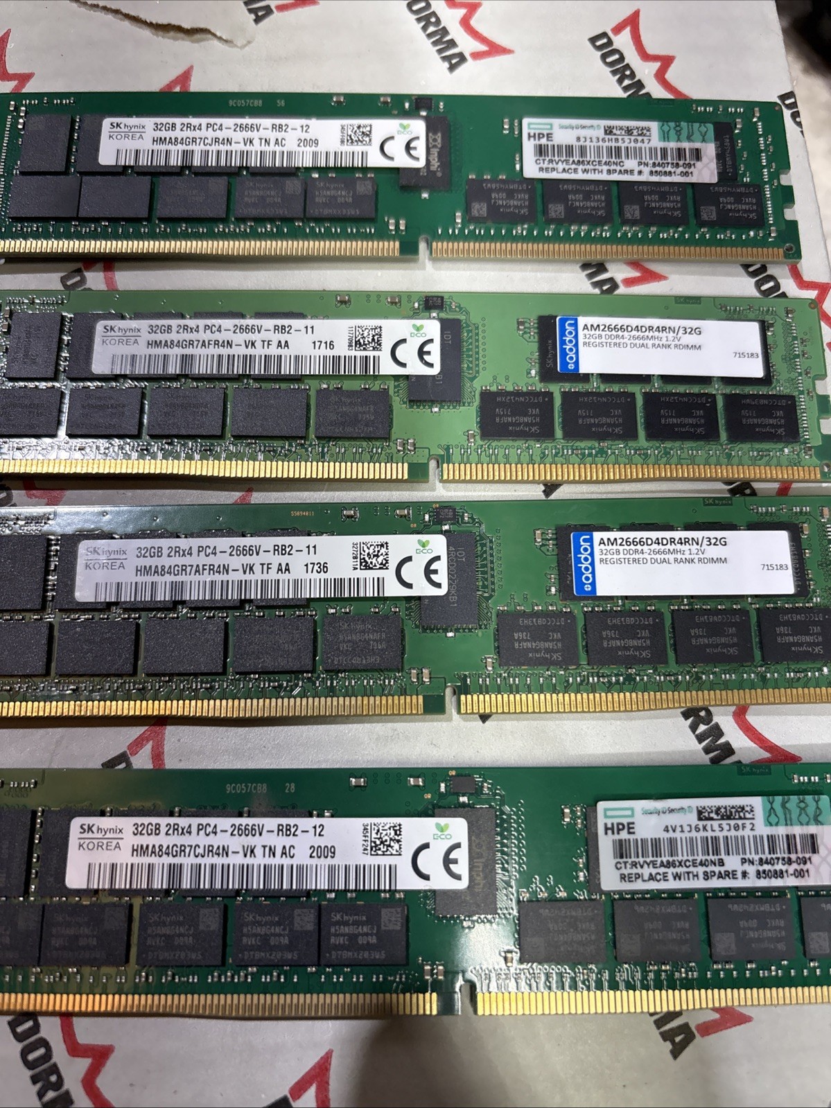 LOT OF (4) MIXED BRAND 32gb HMA84GR7CJR4N SERVER RAM