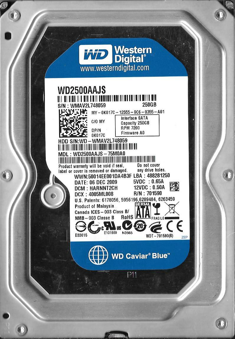 Western Digital WD2500AAJS-75M0A0 250GB Sata Hard Drive DCM: HARNNT2CH