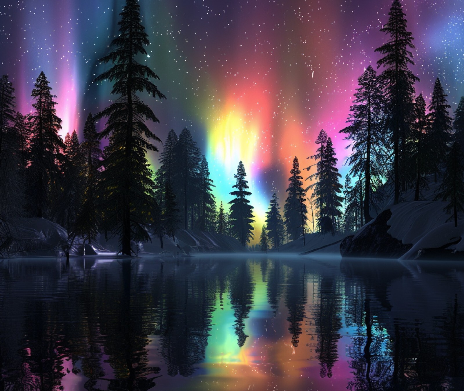 NORTHERN LIGHTS PINE TREES LAKE SKY COMPUTER MOUSE PAD 9.25 x 7.75 OR HOT PAD